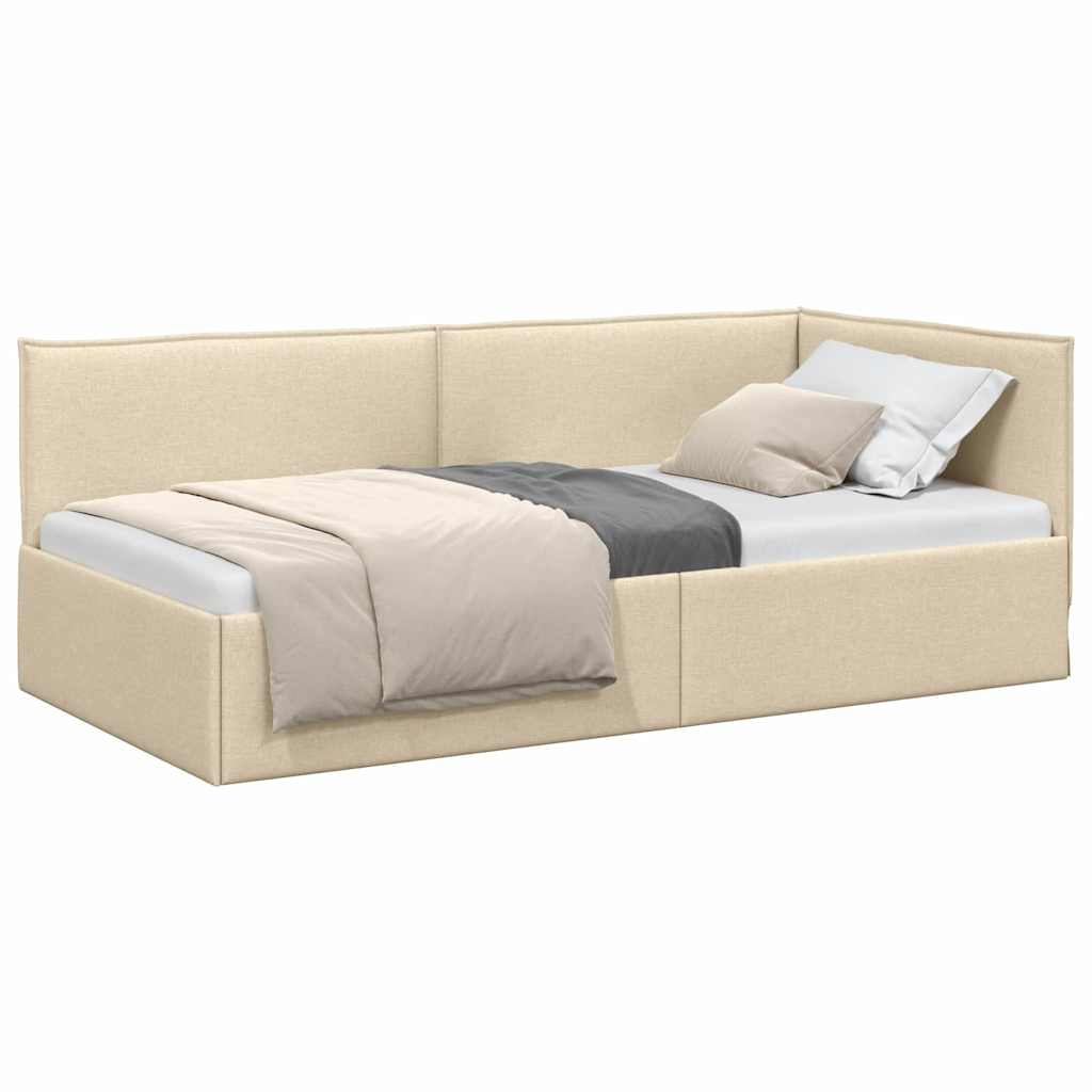 Hoekbedframe met hoofdeinde Crème 100 x 200 cm Stof