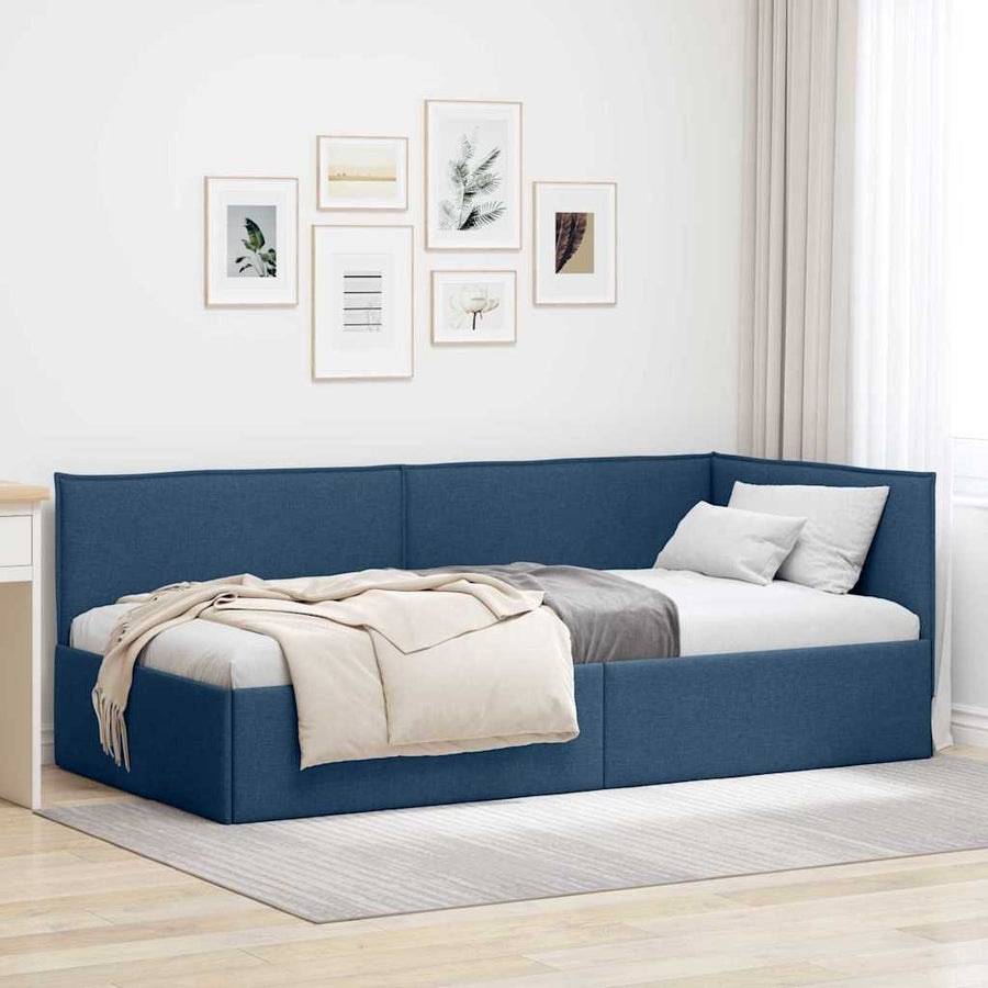 Hoekbedframe met hoofdeinde Blauw 100 x 200 cm Stof