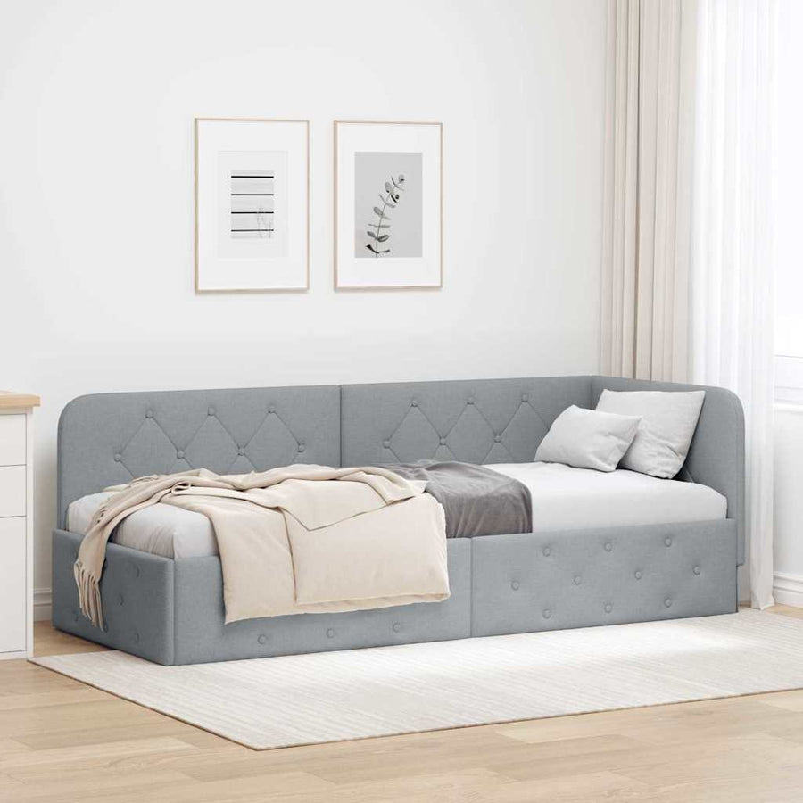 Hoekbedframe met hoofdeinde Lichtgrijs 80 x 200 cm Stof