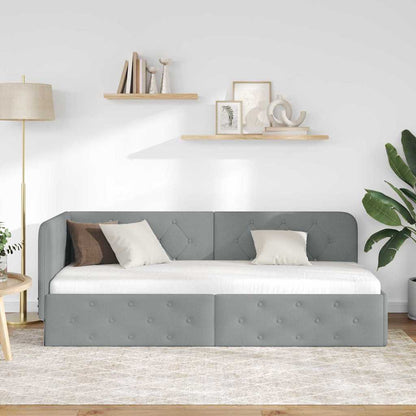 Hoekbedframe met hoofdeinde Lichtgrijs 80 x 200 cm Stof