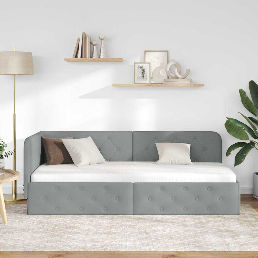 Hoekbedframe met hoofdeinde Lichtgrijs 80 x 200 cm Stof