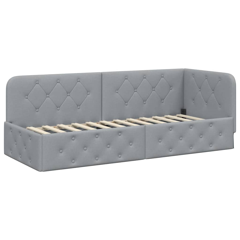 Hoekbedframe met hoofdeinde Lichtgrijs 80 x 200 cm Stof
