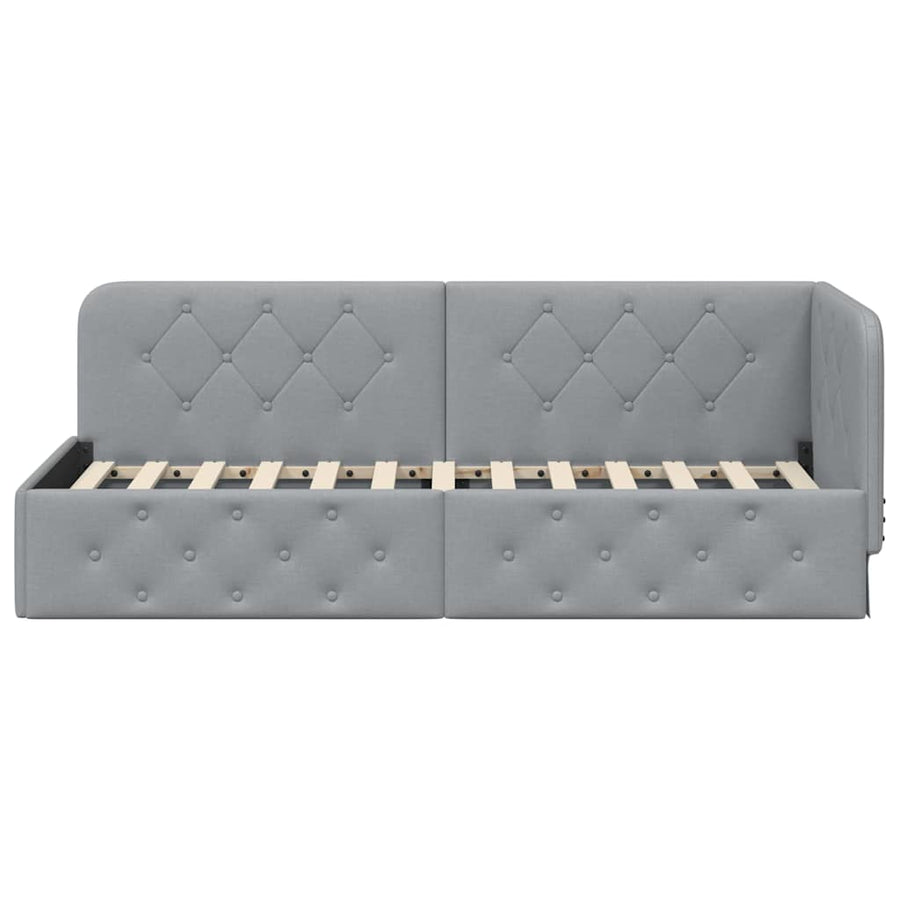 Hoekbedframe met hoofdeinde Lichtgrijs 80 x 200 cm Stof