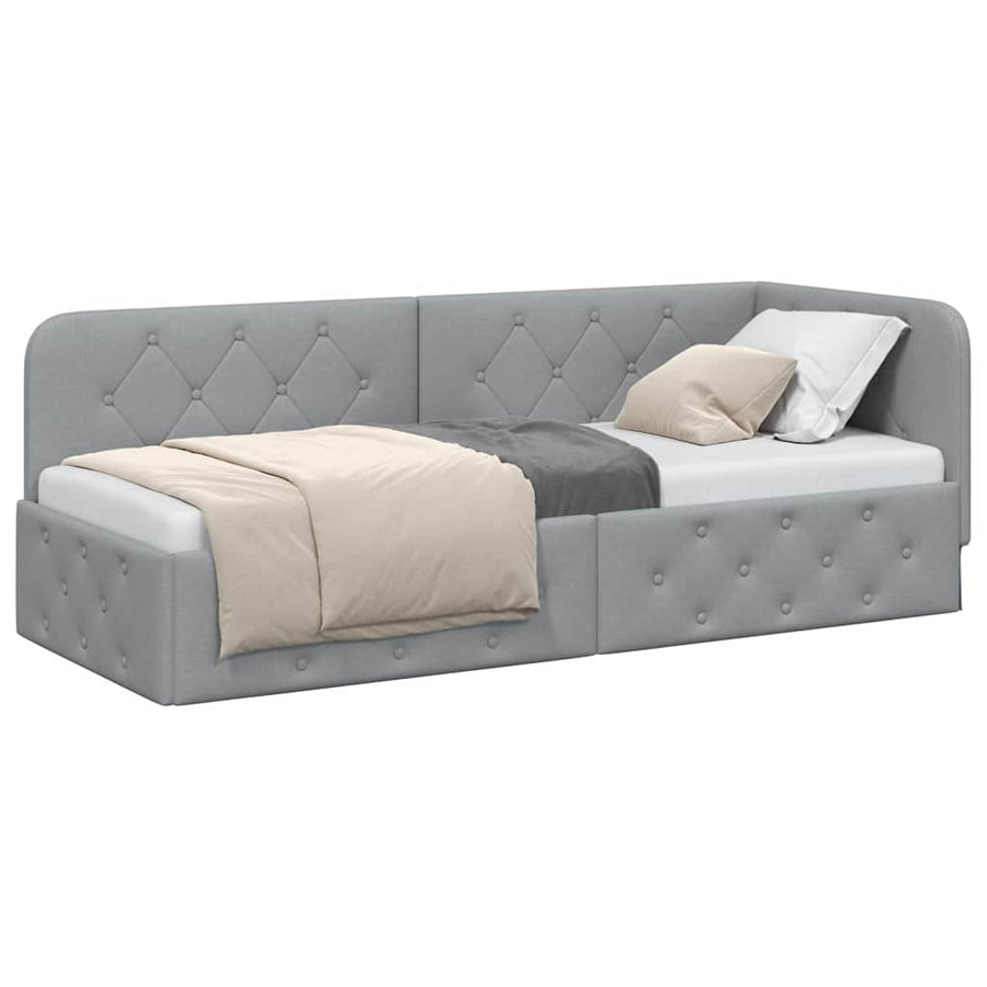 Hoekbedframe met hoofdeinde Lichtgrijs 80 x 200 cm Stof