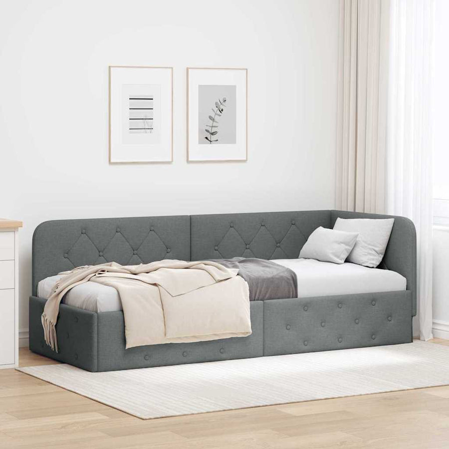 Hoekbedframe met hoofdeinde Donkergrijs 80 x 200 cm Stof
