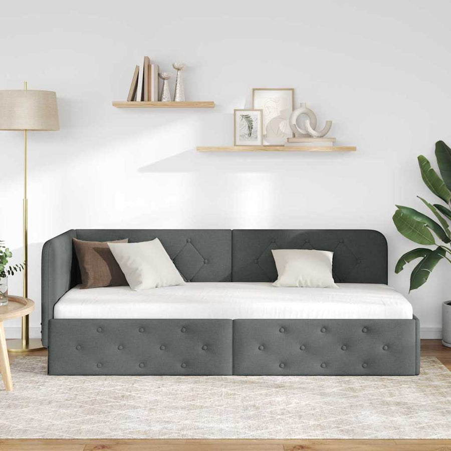 Hoekbedframe met hoofdeinde Donkergrijs 80 x 200 cm Stof