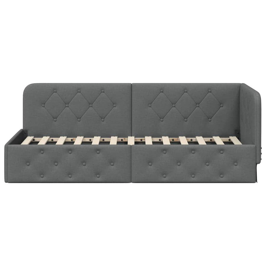 Hoekbedframe met hoofdeinde Donkergrijs 80 x 200 cm Stof