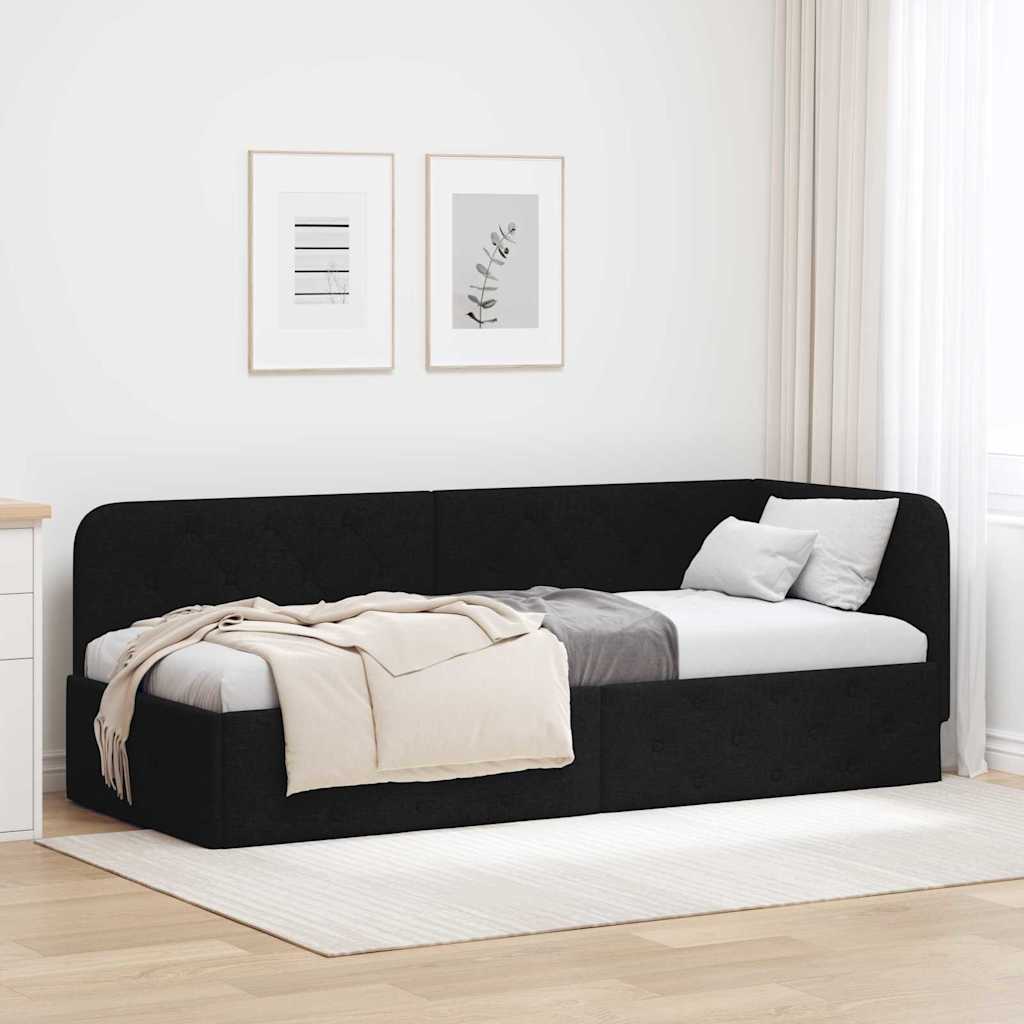 Hoekbedframe met hoofdeinde Zwart 80 x 200 cm Stof