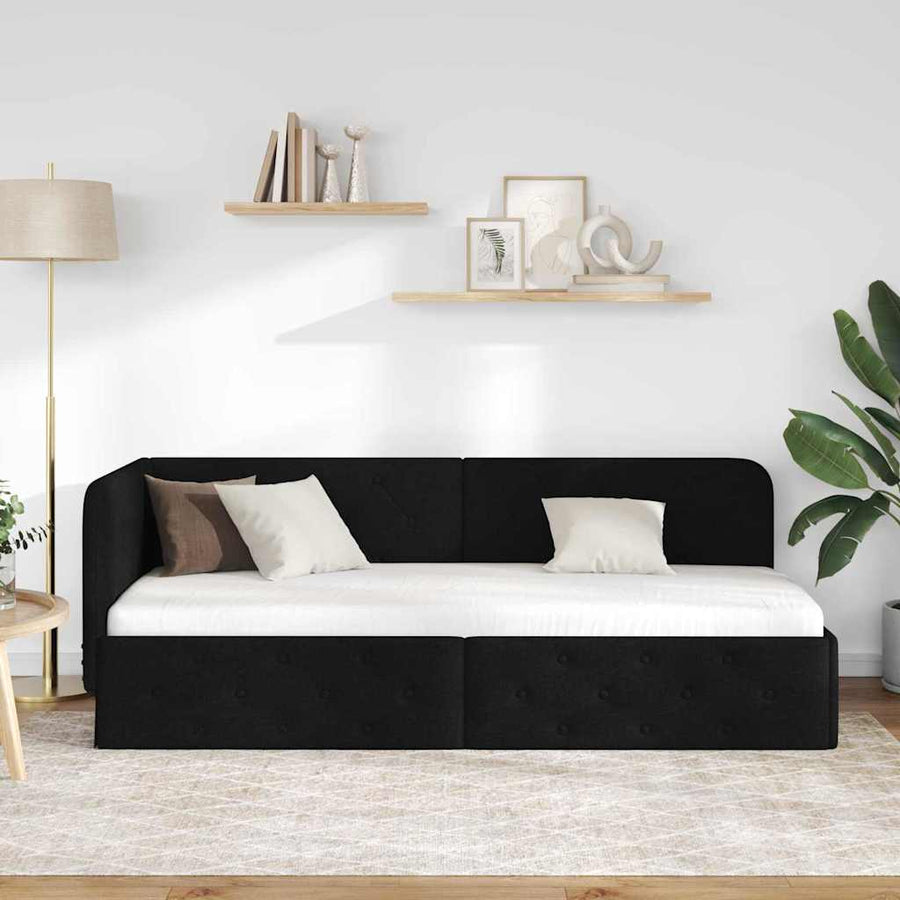 Hoekbedframe met hoofdeinde Zwart 80 x 200 cm Stof