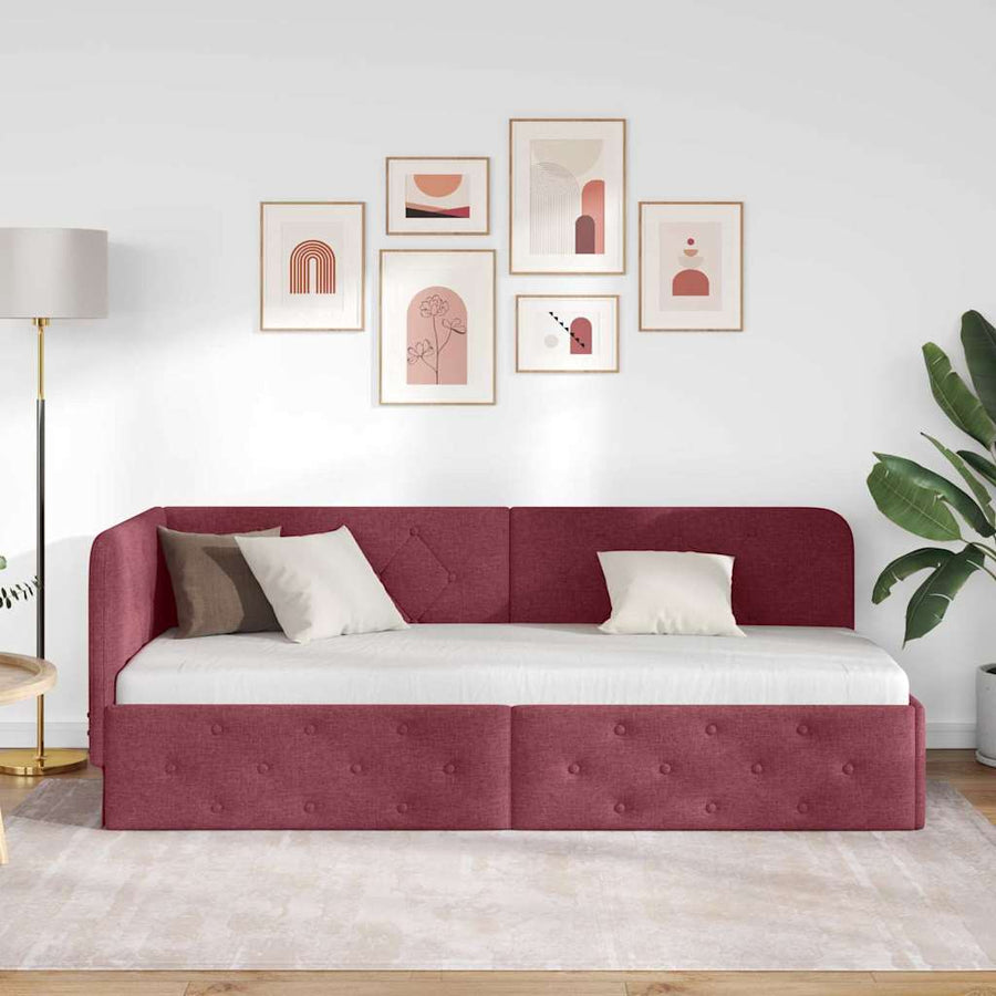 Hoekbedframe met hoofdeinde Wijnrood 80 x 200 cm Stof