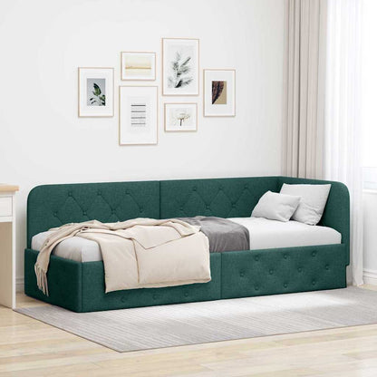 Hoekbedframe met hoofdeinde Donkergroen 80 x 200 cm Stof