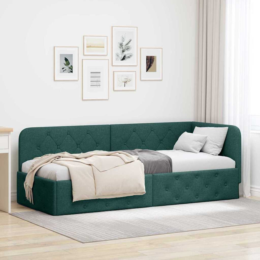Hoekbedframe met hoofdeinde Donkergroen 80 x 200 cm Stof