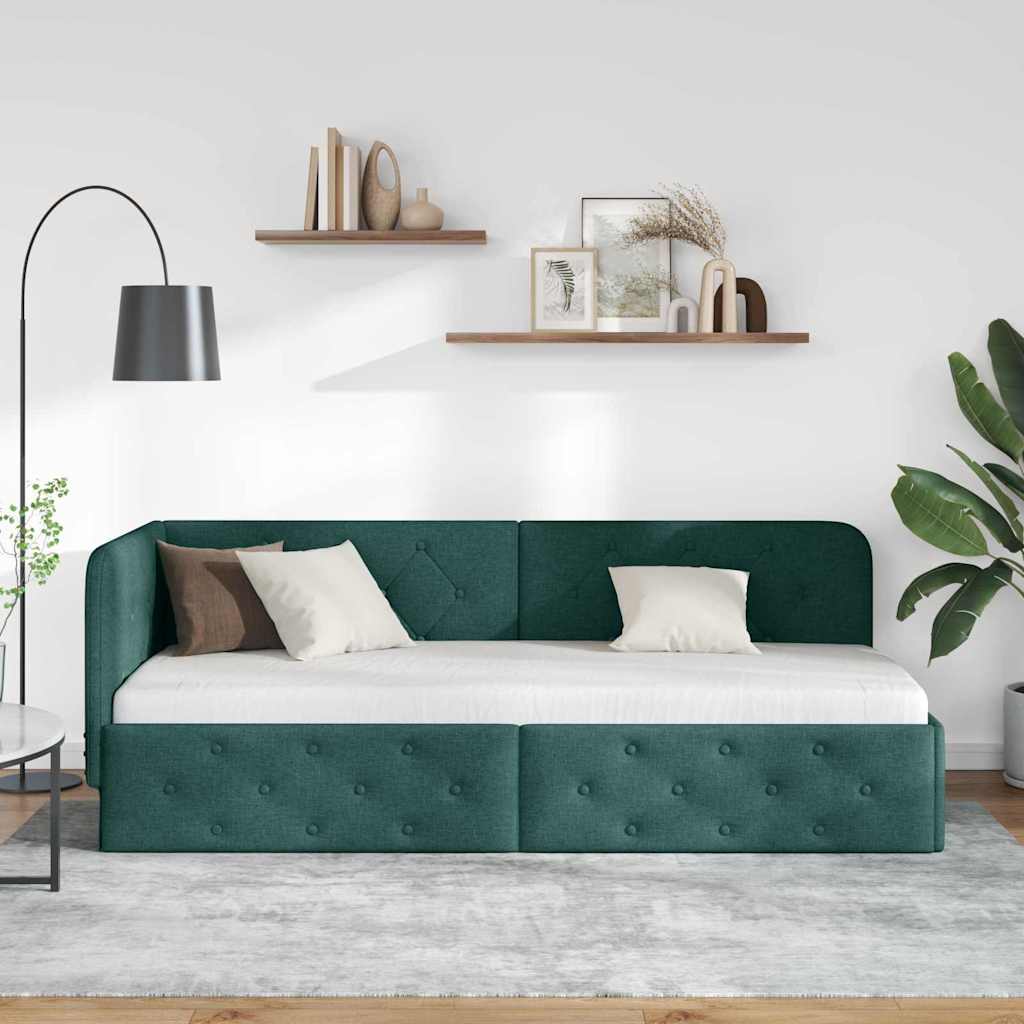 Hoekbedframe met hoofdeinde Donkergroen 80 x 200 cm Stof