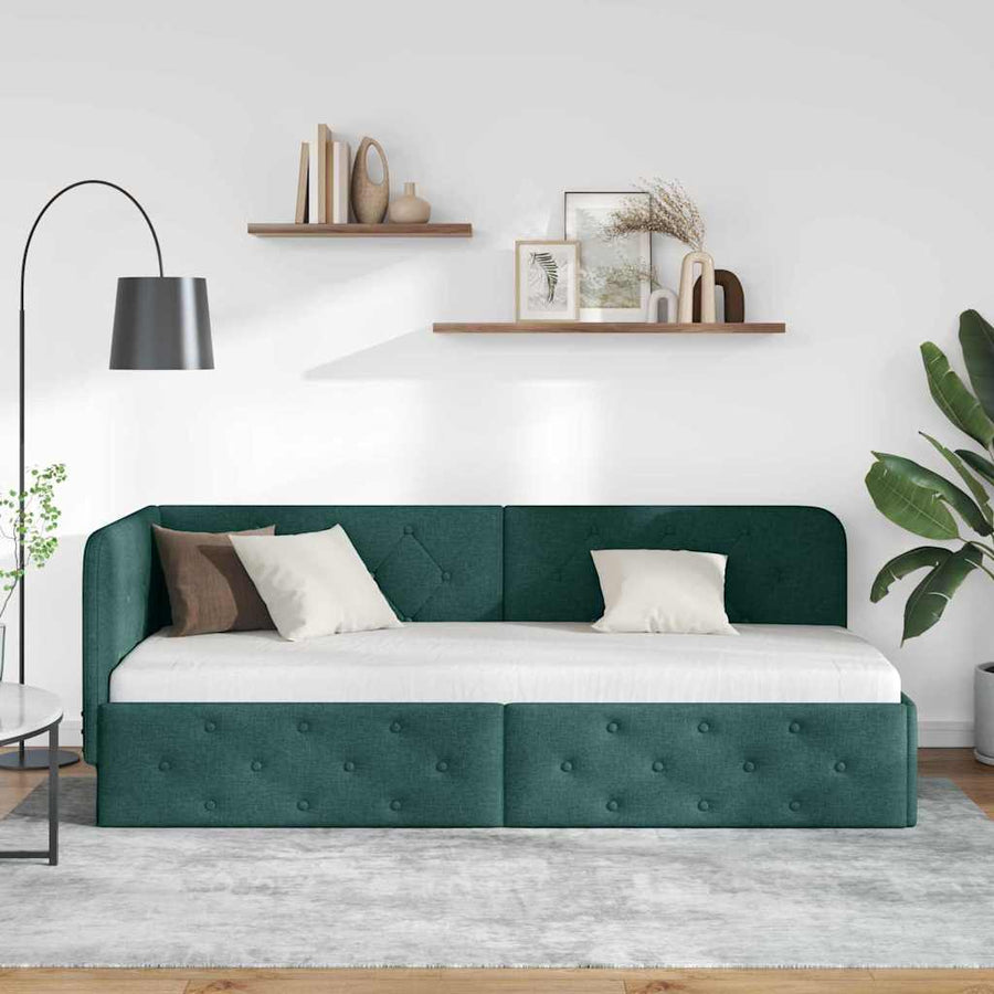 Hoekbedframe met hoofdeinde Donkergroen 80 x 200 cm Stof