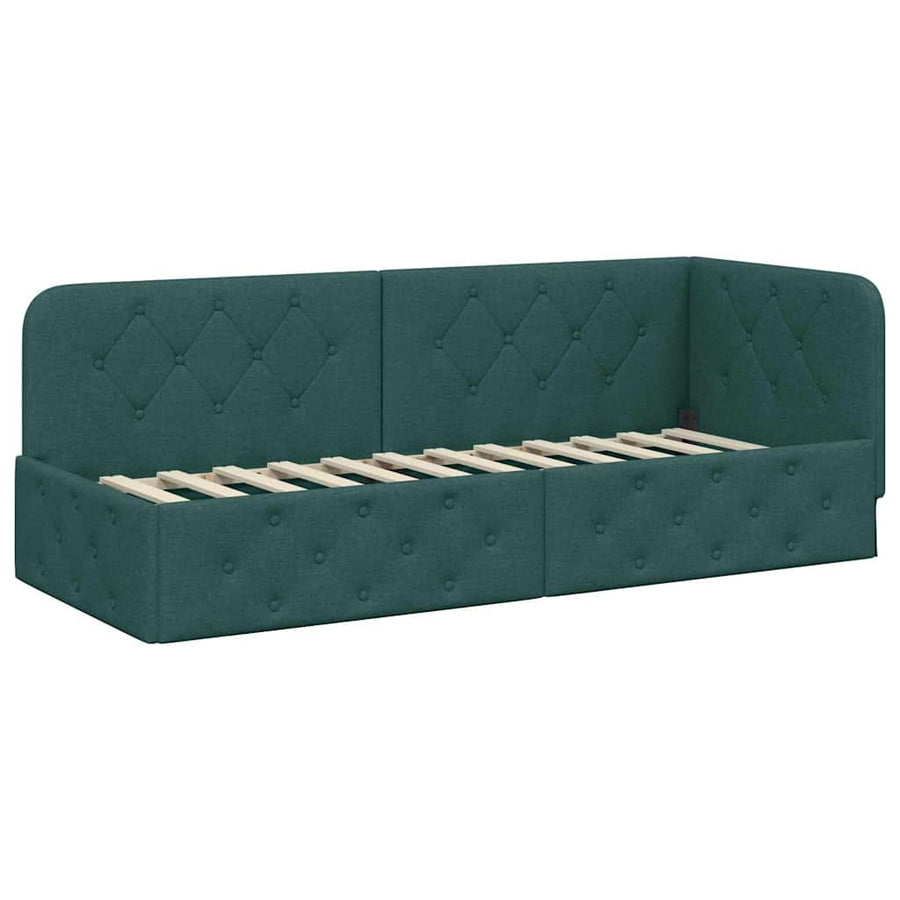 Hoekbedframe met hoofdeinde Donkergroen 80 x 200 cm Stof