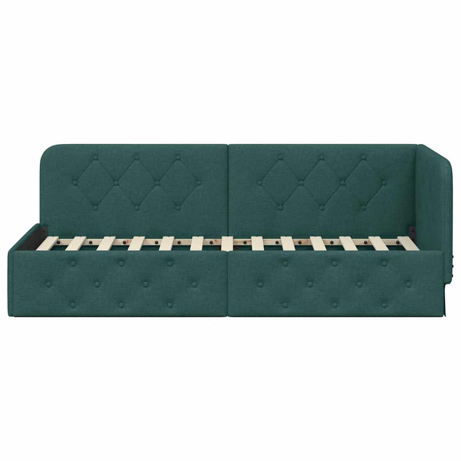 Hoekbedframe met hoofdeinde Donkergroen 80 x 200 cm Stof