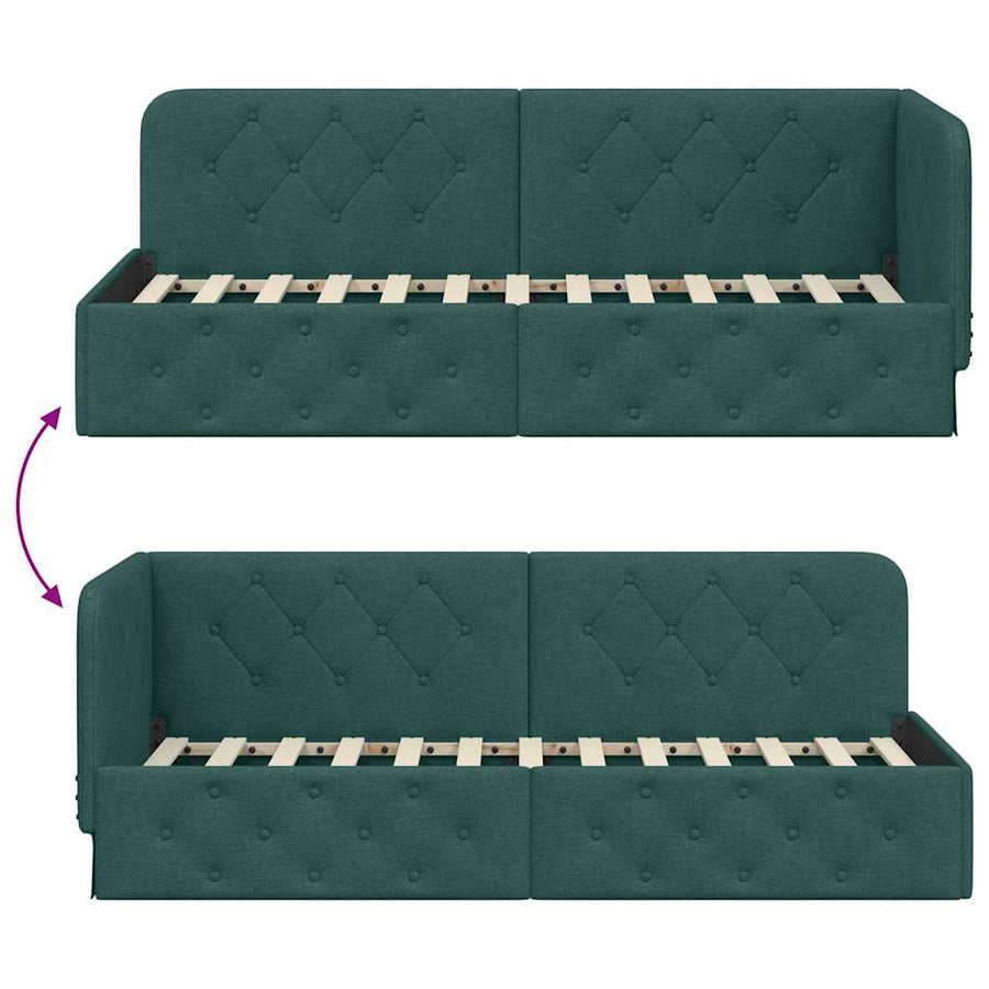 Hoekbedframe met hoofdeinde Donkergroen 80 x 200 cm Stof