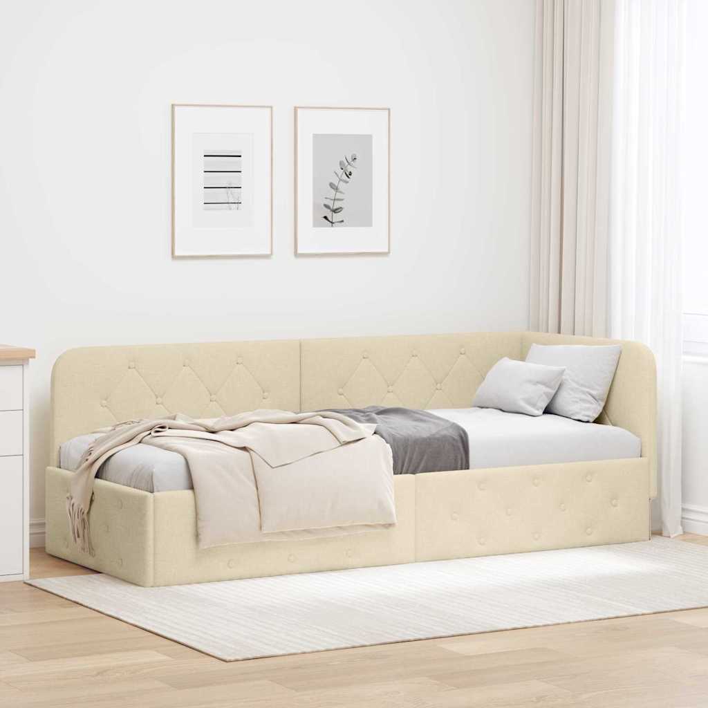 Hoekbedframe met hoofdeinde Crème 80 x 200 cm Stof