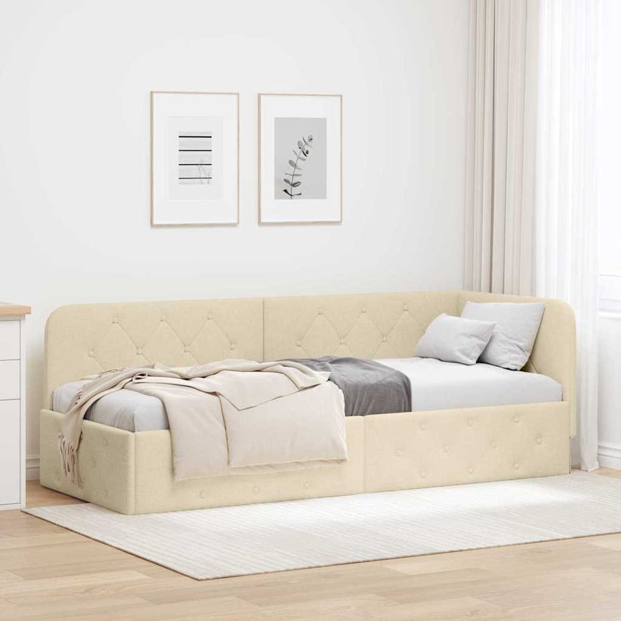 Hoekbedframe met hoofdeinde Crème 80 x 200 cm Stof