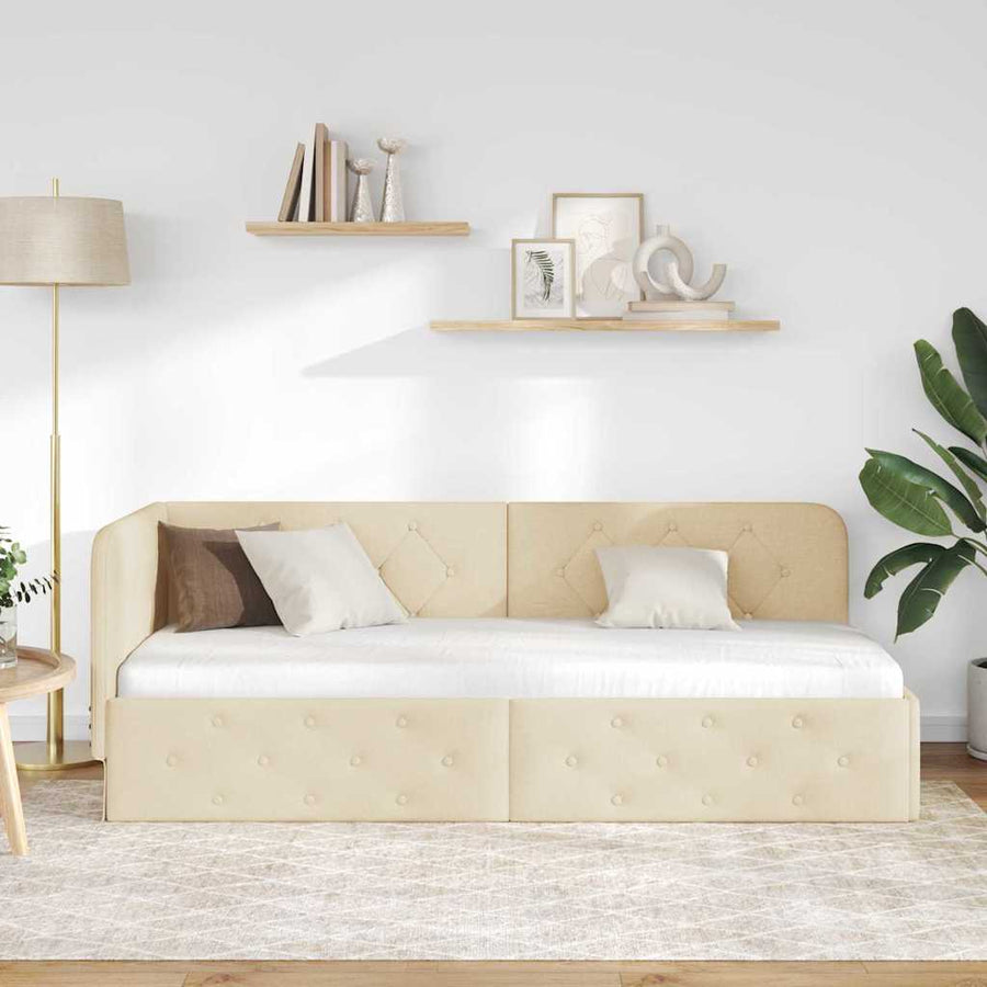Hoekbedframe met hoofdeinde Crème 80 x 200 cm Stof