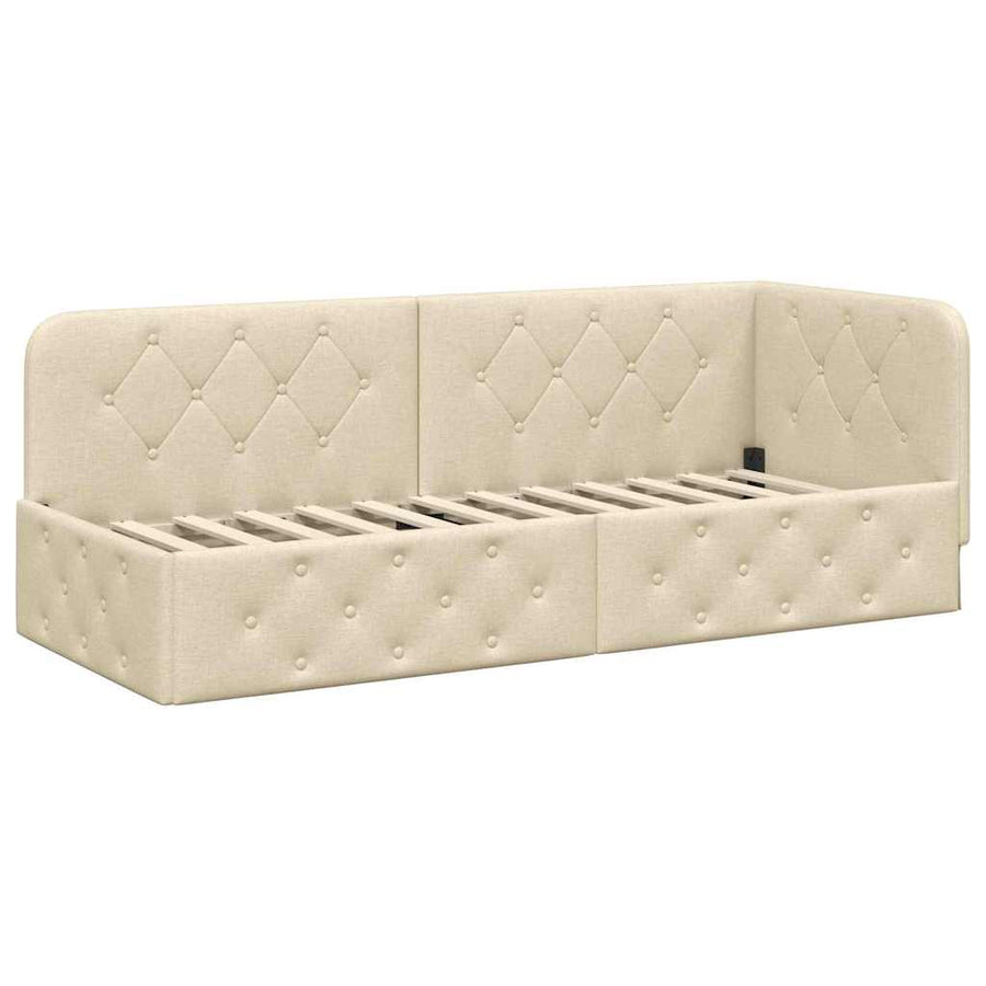Hoekbedframe met hoofdeinde Crème 80 x 200 cm Stof