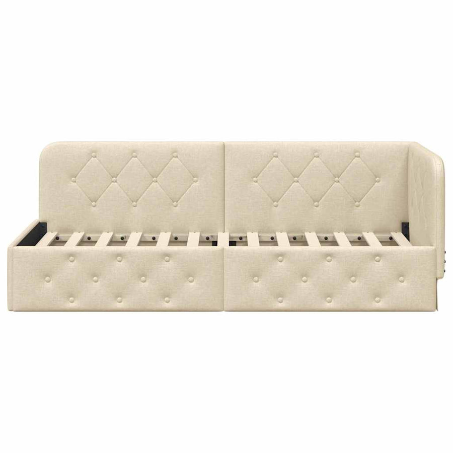 Hoekbedframe met hoofdeinde Crème 80 x 200 cm Stof