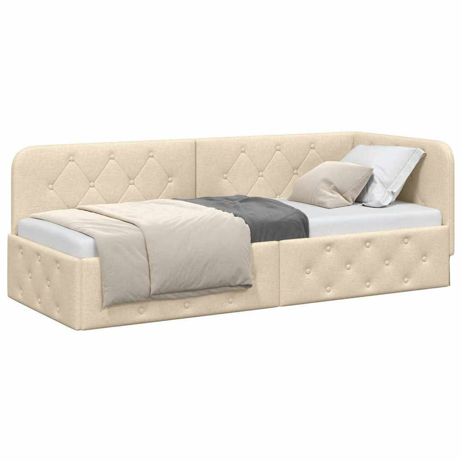 Hoekbedframe met hoofdeinde Crème 80 x 200 cm Stof