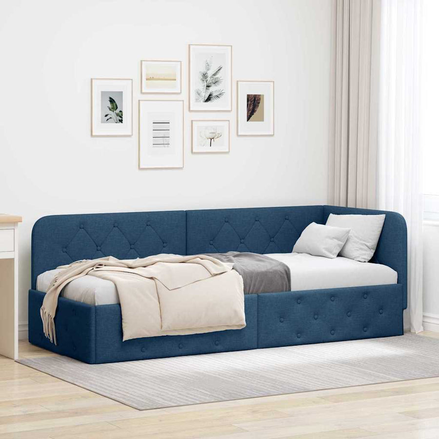 Hoekbedframe met hoofdeinde Blauw 80 x 200 cm Stof