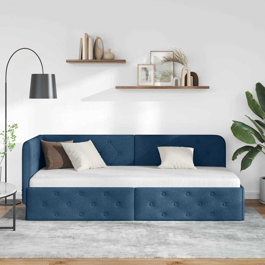 Hoekbedframe met hoofdeinde Blauw 80 x 200 cm Stof