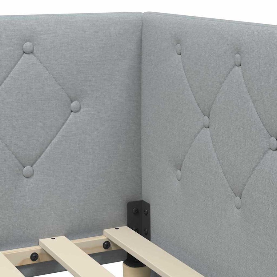 Hoekbedframe met hoofdeinde Lichtgrijs 90 x 190 cm Stof