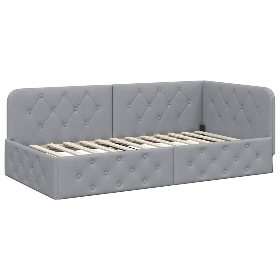 Hoekbedframe met hoofdeinde Lichtgrijs 90 x 190 cm Stof