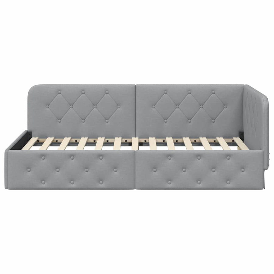 Hoekbedframe met hoofdeinde Lichtgrijs 90 x 190 cm Stof