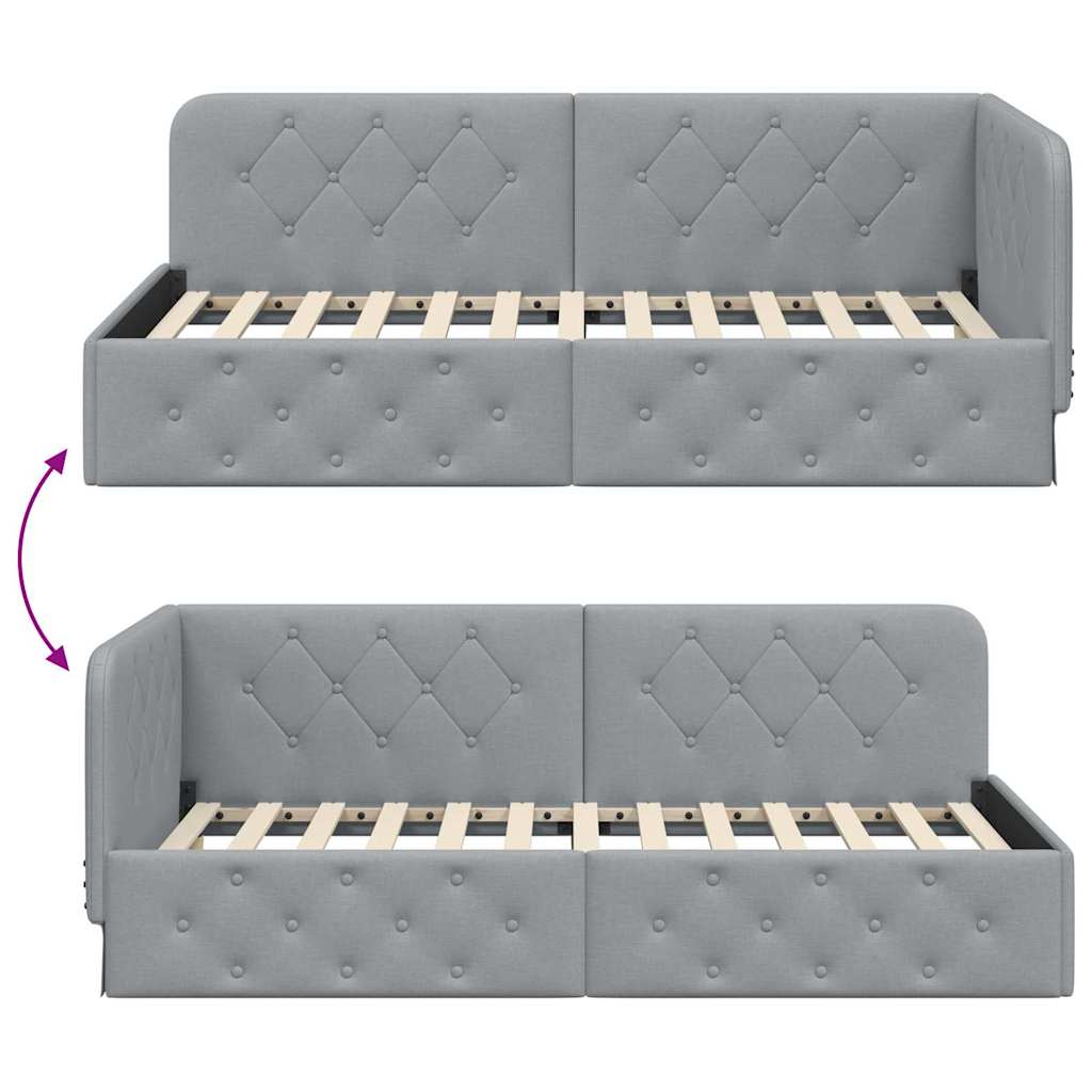 Hoekbedframe met hoofdeinde Lichtgrijs 90 x 190 cm Stof