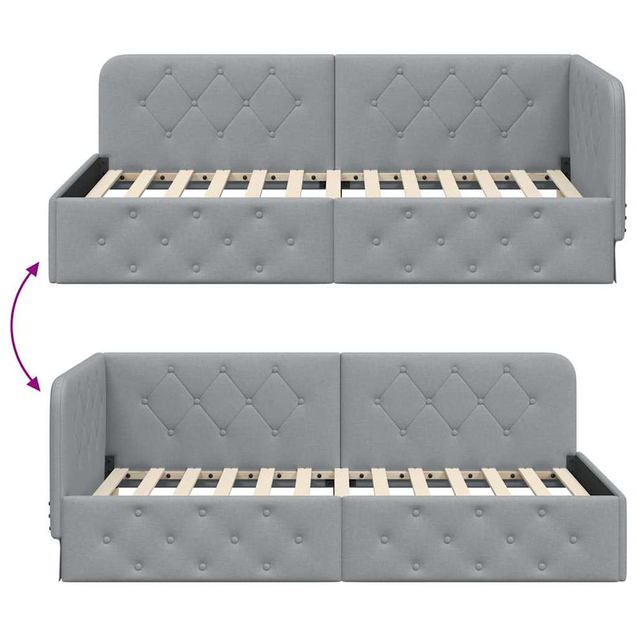 Hoekbedframe met hoofdeinde Lichtgrijs 90 x 190 cm Stof