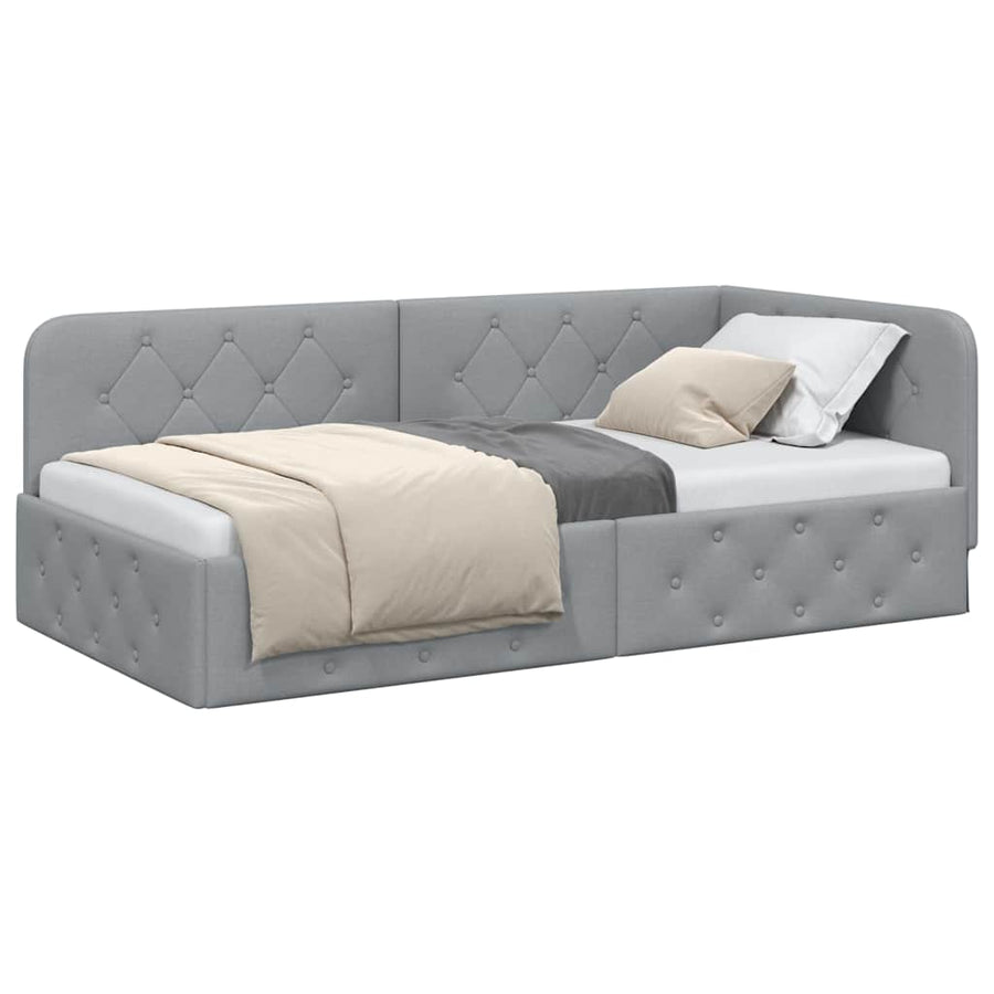 Hoekbedframe met hoofdeinde Lichtgrijs 90 x 190 cm Stof