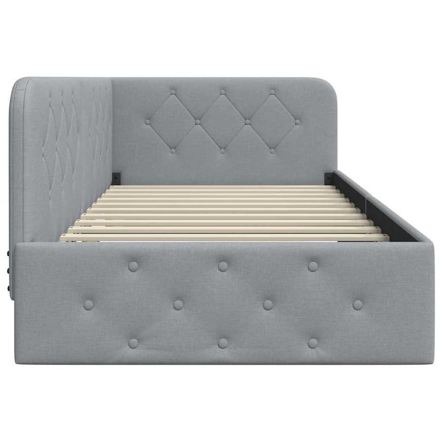 Hoekbedframe met hoofdeinde Lichtgrijs 90 x 190 cm Stof