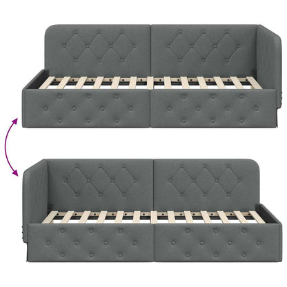 Hoekbedframe met hoofdeinde Donkergrijs 90 x 190 cm Stof