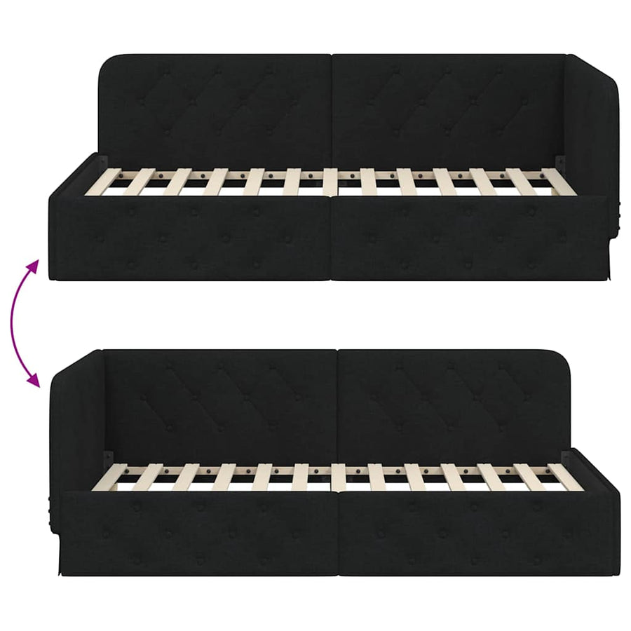 Hoekbedframe met hoofdeinde Zwart 90 x 190 cm Stof