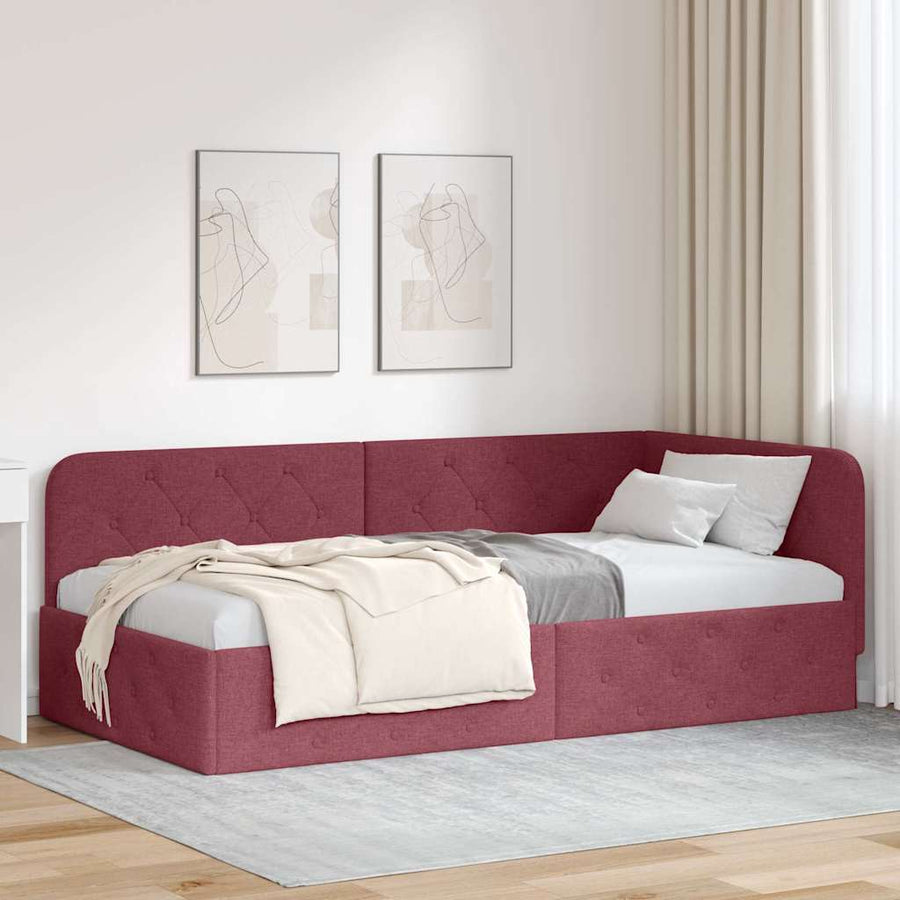 Hoekbedframe met hoofdeinde Wijnrood 90 x 190 cm Stof