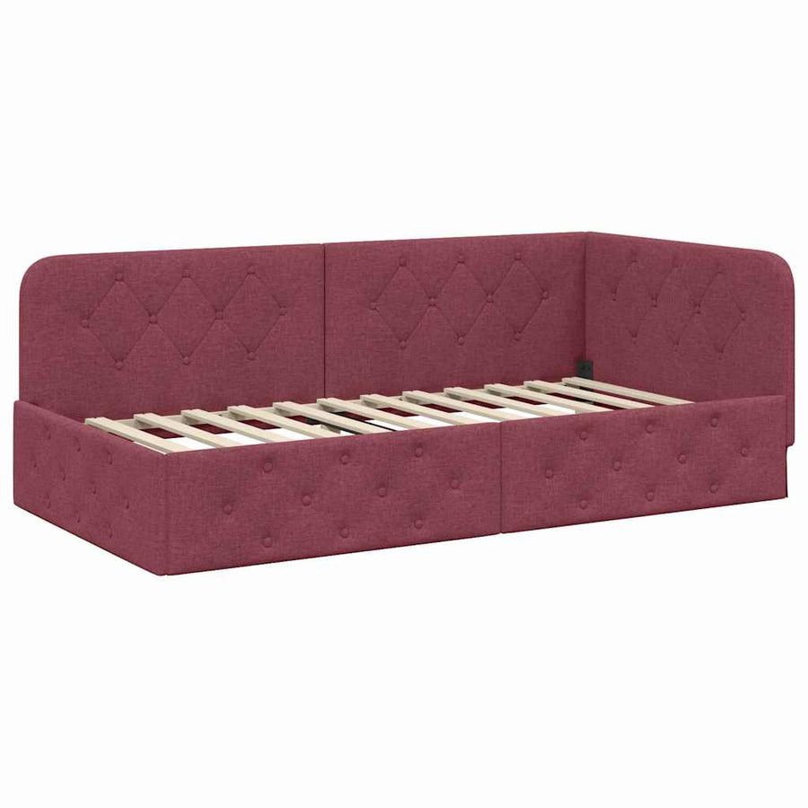 Hoekbedframe met hoofdeinde Wijnrood 90 x 190 cm Stof