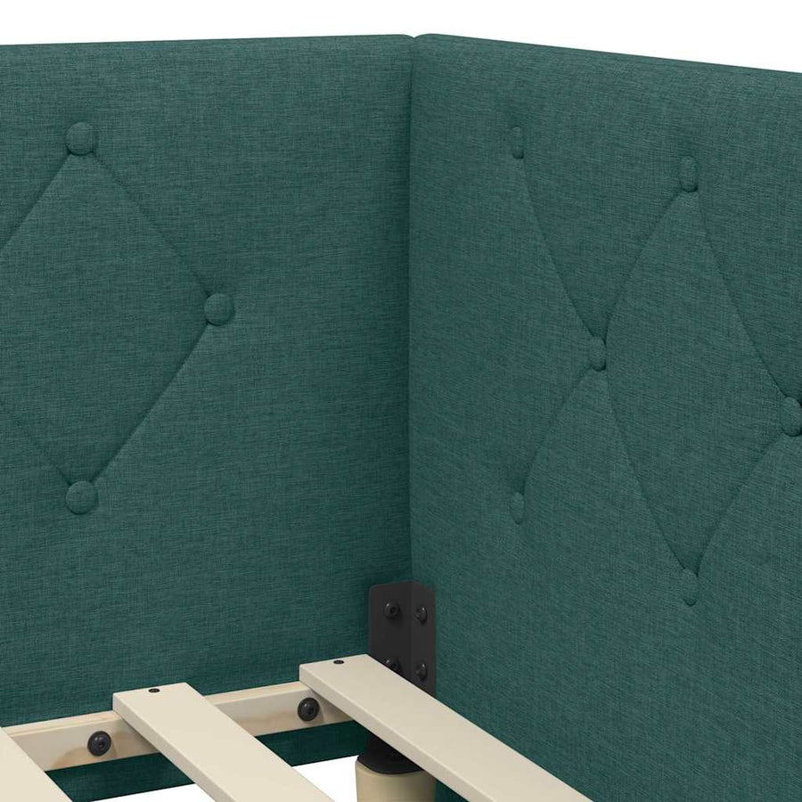 Hoekbedframe met hoofdeinde Donkergroen 90 x 190 cm Stof
