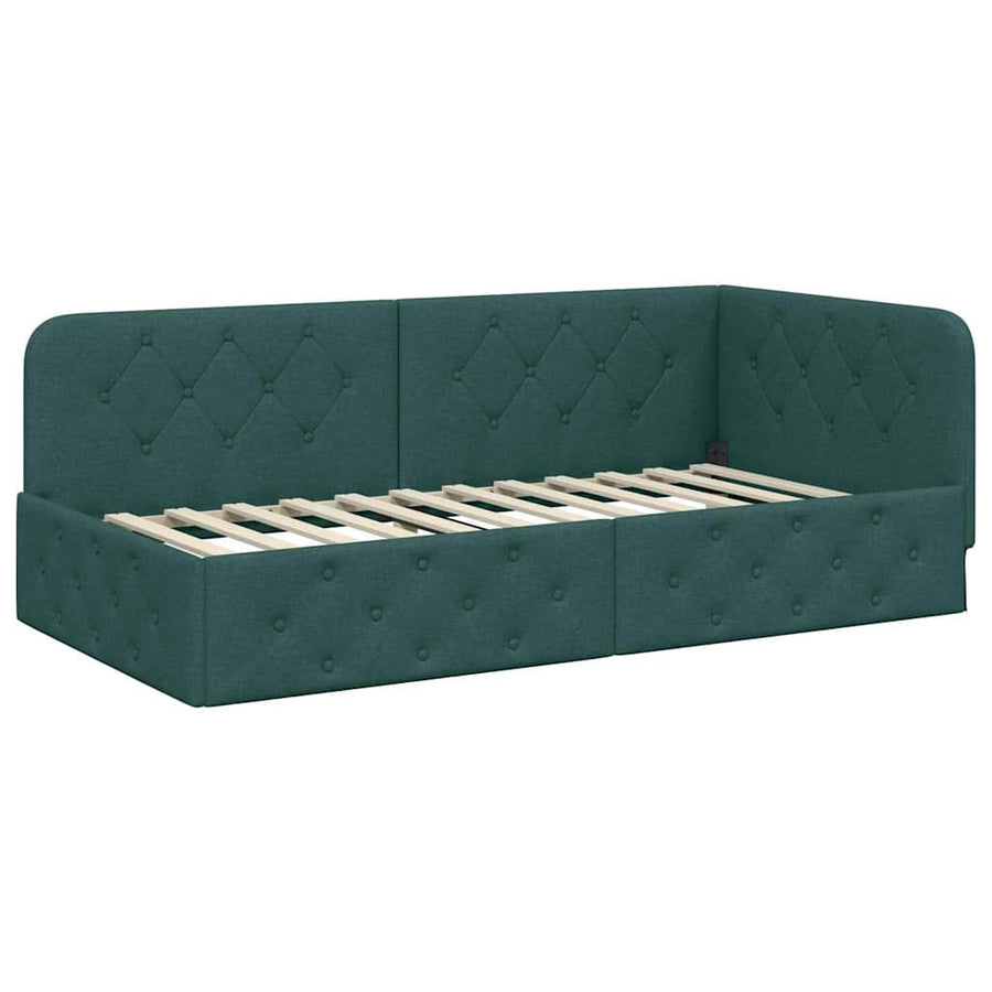 Hoekbedframe met hoofdeinde Donkergroen 90 x 190 cm Stof