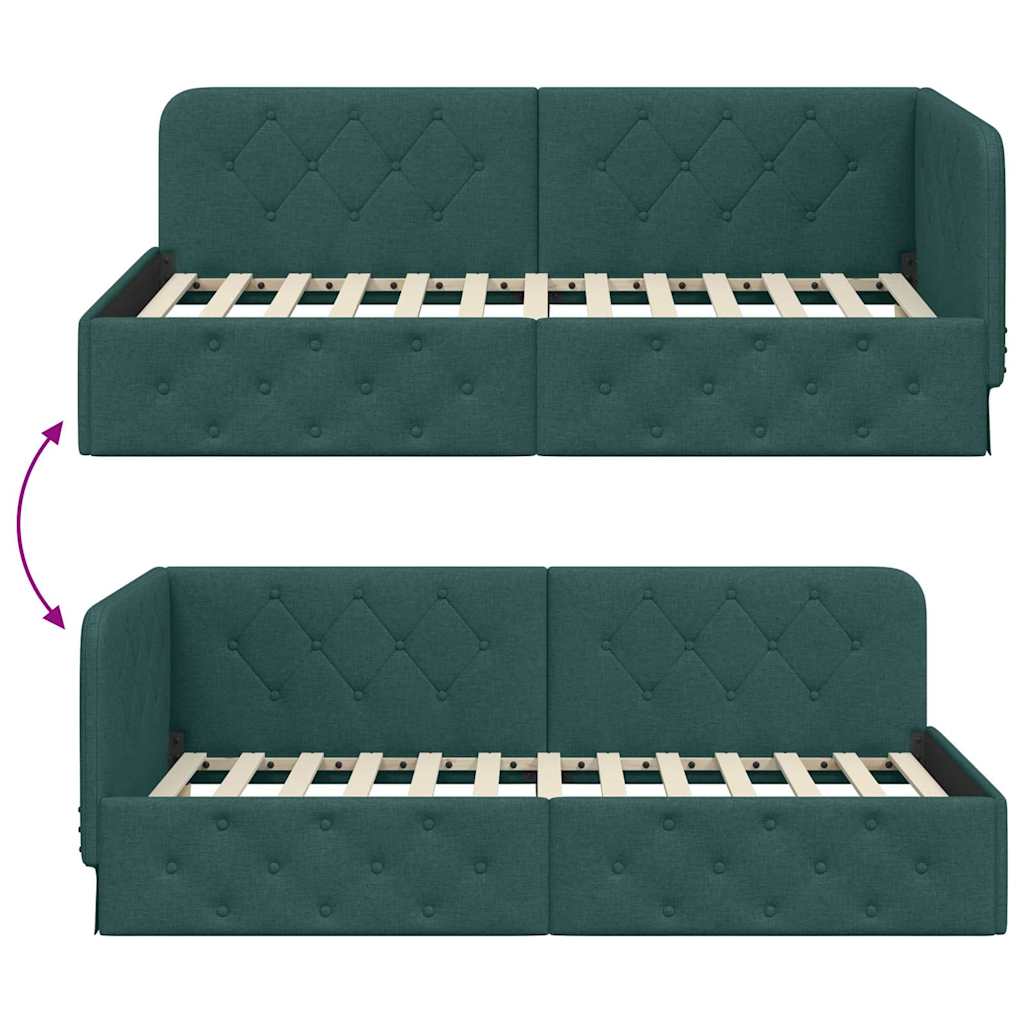 Hoekbedframe met hoofdeinde Donkergroen 90 x 190 cm Stof