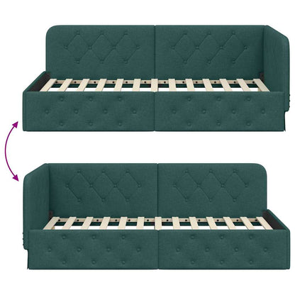 Hoekbedframe met hoofdeinde Donkergroen 90 x 190 cm Stof