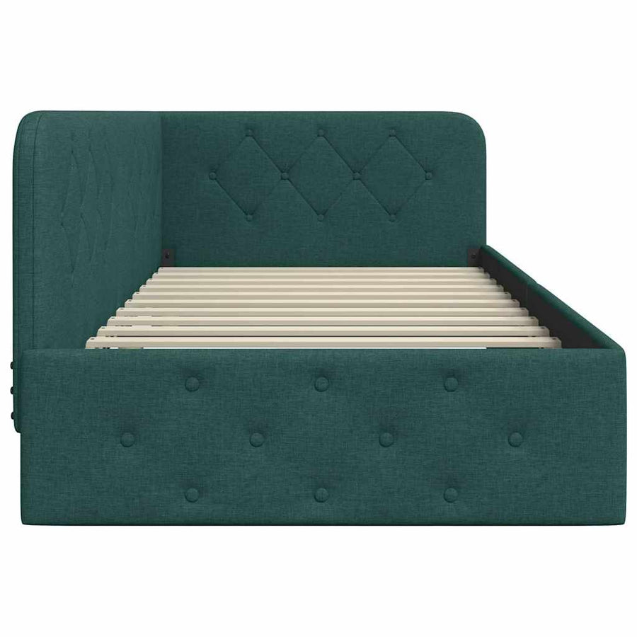 Hoekbedframe met hoofdeinde Donkergroen 90 x 190 cm Stof