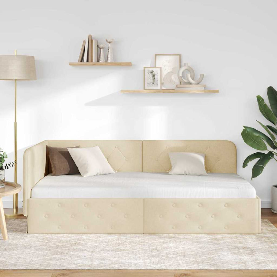 Hoekbedframe met hoofdeinde Crème 90 x 190 cm Stof