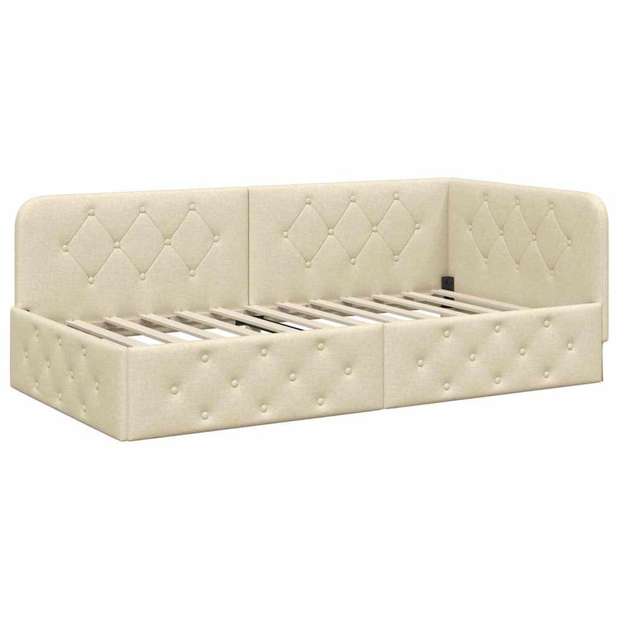 Hoekbedframe met hoofdeinde Crème 90 x 190 cm Stof
