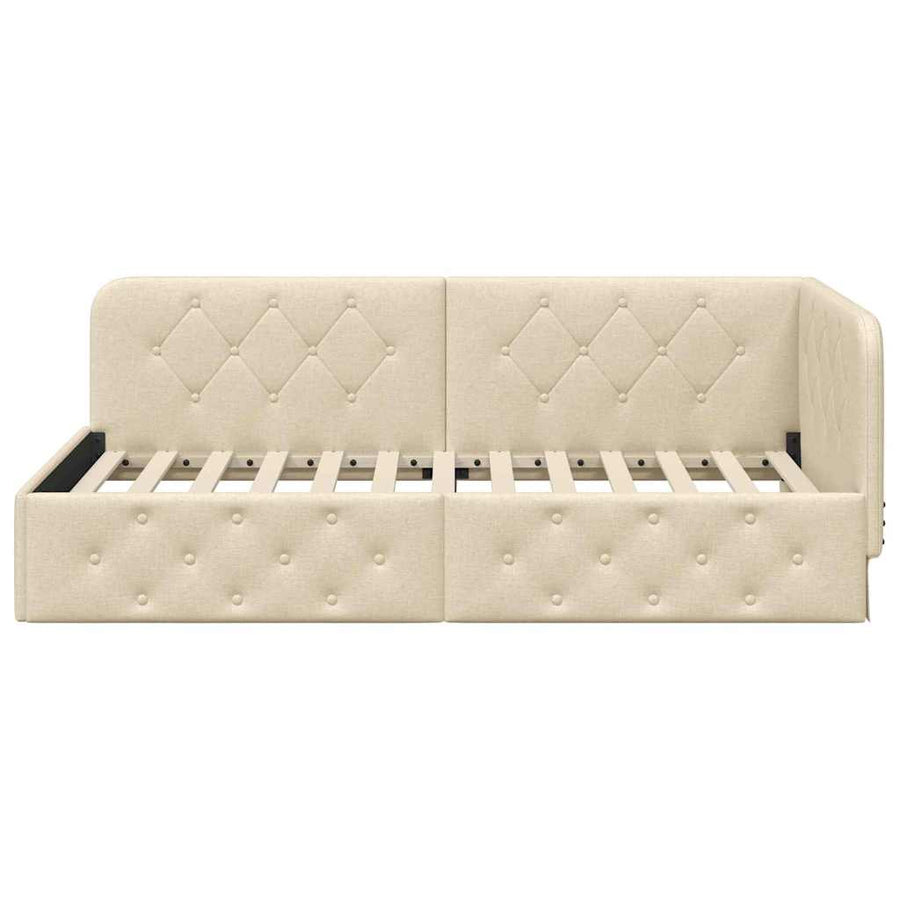Hoekbedframe met hoofdeinde Crème 90 x 190 cm Stof