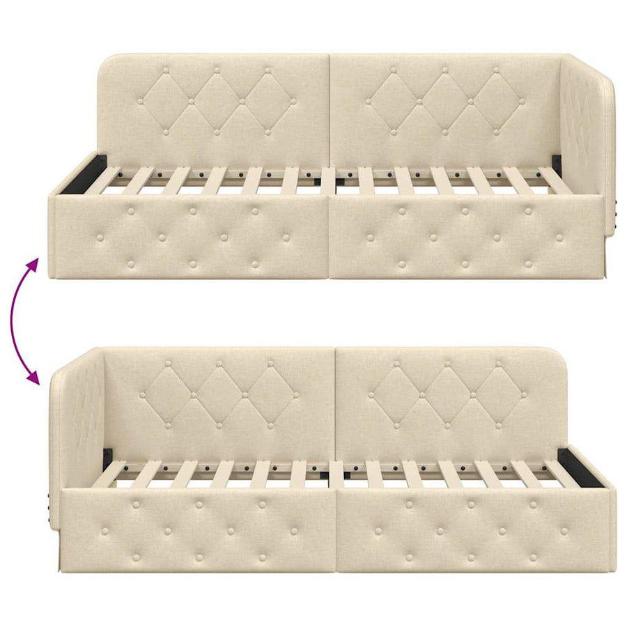 Hoekbedframe met hoofdeinde Crème 90 x 190 cm Stof
