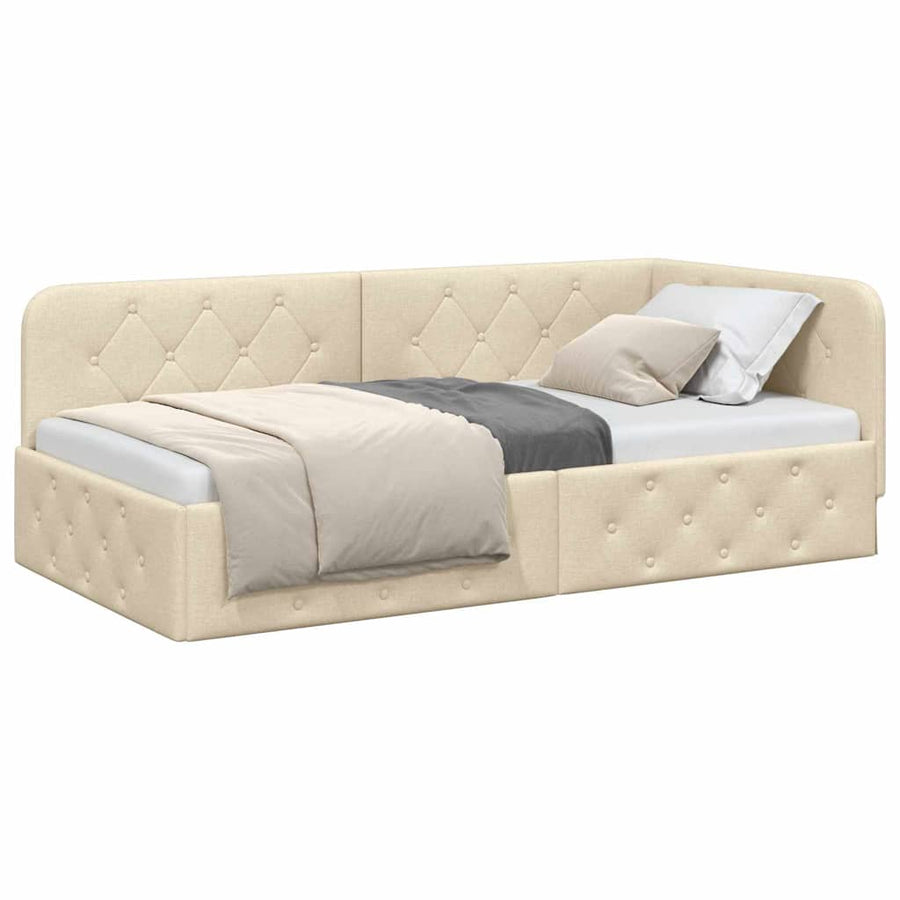 Hoekbedframe met hoofdeinde Crème 90 x 190 cm Stof